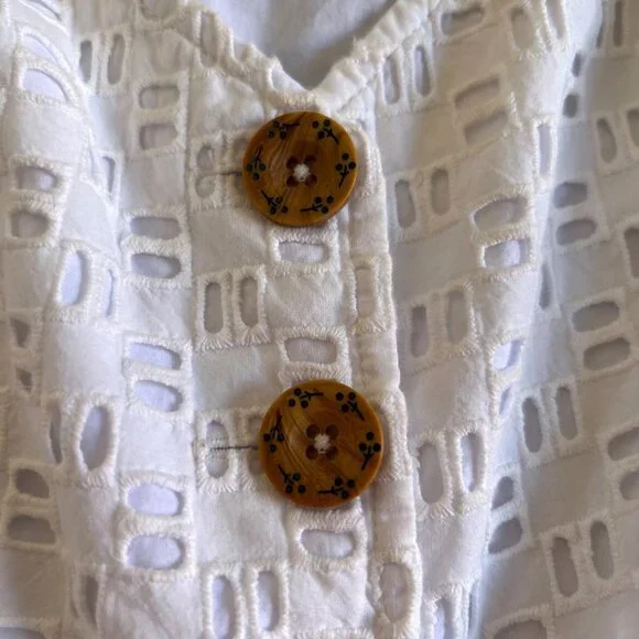 Anthropologie Women's Size 12 Eyelet Sleeveless Button-Front Romper Dress Lined - Picture 4 of 10